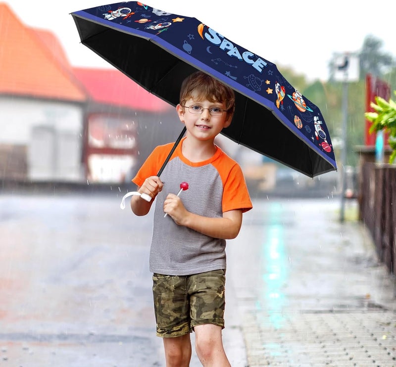 Decalsweet Kids Folding Umbrella Auto Open/Close Anti-rebound Safe Design UV Resistant Automatic Children Travel Umbrellas 8 Rib Reinforced Canopy 360° Reflective Strip Lightweight Cute Umbrella for Girls & Boys - Image 3